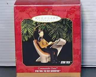 Hallmark Keepsake Star Trek Ornaments Including Commander Data, Commander Riker, Dr. McCoy, And Light Up Klingon Bird Of Prey, Total Qty 5
