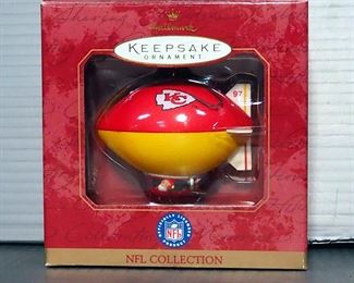 Hallmark Keepsake Ornaments Including Football, Joe Montana, KC Blimp, KC Chiefs Bulb, And More, Total Qty 6