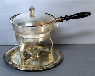 Silver Plated Chaffing Dish With Serving Tray