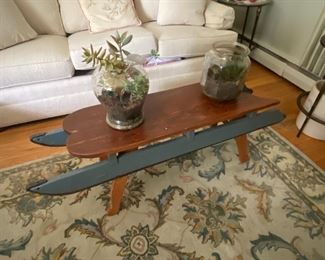 White Sofa / Vermont Sled Coffee Table / Machine Made Rug