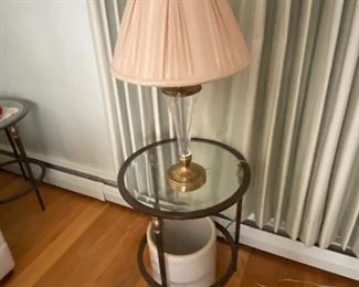 1 of 2 Glass End Tables and Lamps
