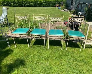 Set of 4 Vintage Wrought Iron Patio Side Chairs