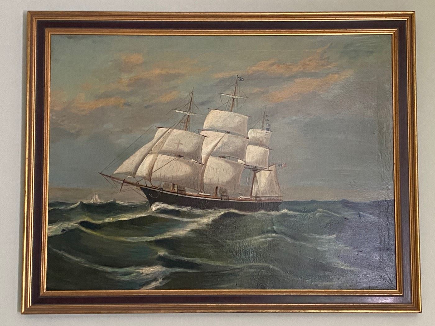 Signed Oil Painting of Clipper Ship:  3'W X 2'4" H