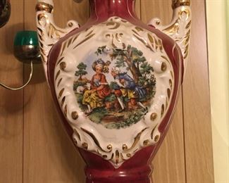 Vintage Red Urn Lamp.  There is a second similar one, too.