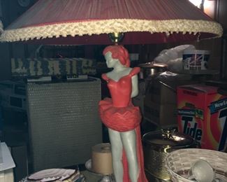 Vintage Chalkware Ballerina Lamp with original shade - Female