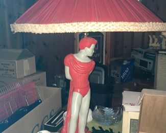 Vintage Chalkware Ballerina Lamp with original shade - Male