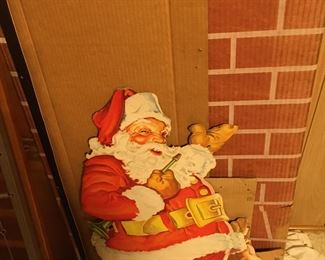 Vintage Cardboard Santa and Life Size Fireplace