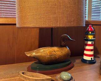 Wood Carved Duck Lamp