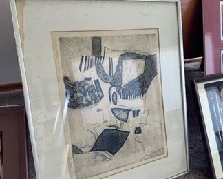 Signed and Framed Abstract Charcoal Drawing