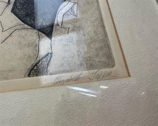 Signed and Framed Abstract Charcoal Drawing