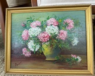 Oil Painting of Bouquet with Gold Tone Frame by B Bowers