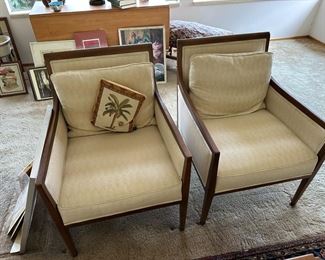 Pair of Cream Upholstered Lounge Arm Chairs