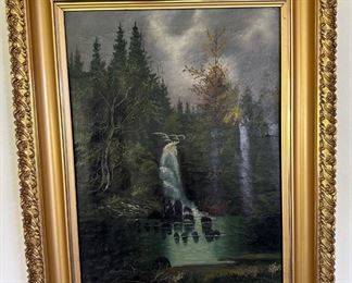 Gold Tone Frame - Waterfall Oil Painting