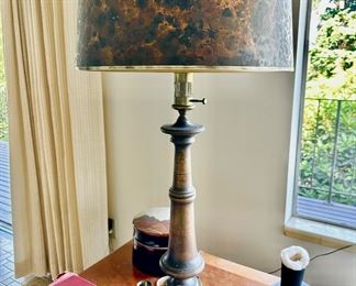 Mid Century Modern Pedestal Table Lamp with Tortoise Shade