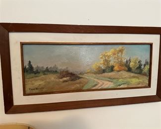 Framed and Matted Landscape Oil Painting by Olive B