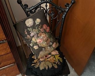 Black Wicker Chair with Floral Embroidered Seat