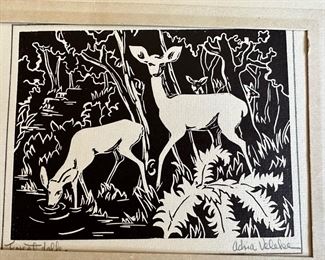 Signed Print - Silhouette of Deer in the Woods