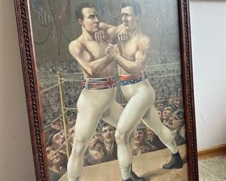 Framed Print of James Corbett and Charlie Mitchell Boxing Match