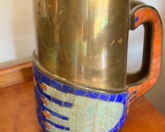 1950's Salvador Mosaic and Brass Pitcher