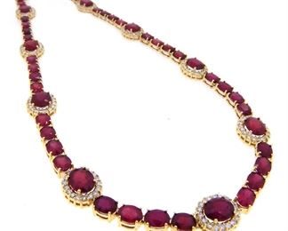 65CT Ruby Diamond Necklace 18K