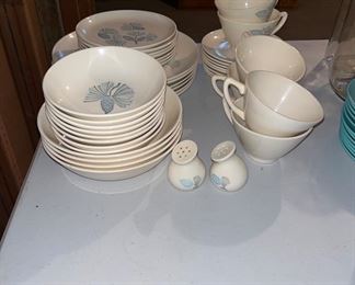 Blue, spruce hand decorated dinnerware