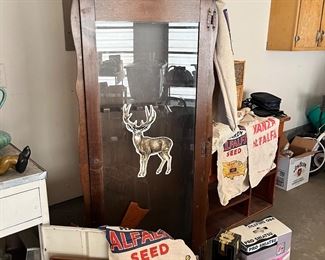 Gun cabinet, vintage seed, sacks, vintage, make up case