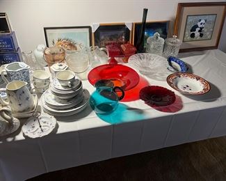 Notable here are the red candy dish and the blue pitcher.  But maybe you have different interests.