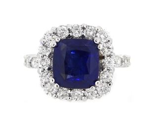 GIA 3.76 Unheated Platinum Sapphire Diamond Ring
