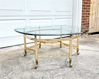 SOLID BRASS DOLPHIN FEET GLASS TOP COFFEE TABLE