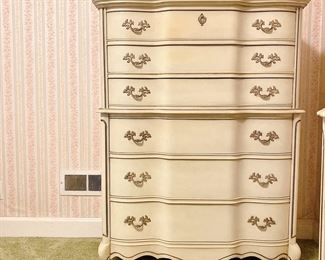 Bassett Furniture Versailles White French Provincial Highboy / Chest of Drawers