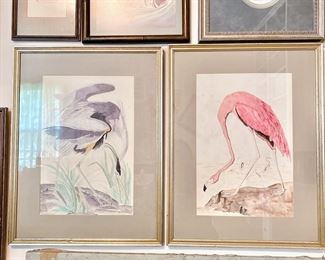 Crane & Flamingo Watercolor