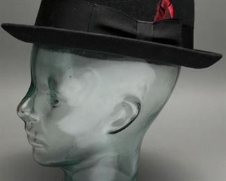 Dobb's Fifth Avenue Black Felt Hat w/ Red Feather
