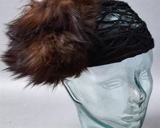 1920s Style Cap Hat W/ Fur - Flapper Style
