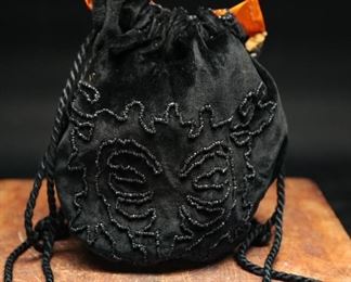 Handmade Velvet Beaded Reticule Bag
