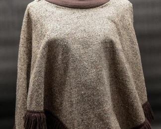 Vintage Wool Sweater Poncho With Cowl Neck
