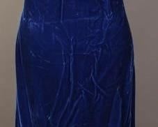 Handmade Blue Velvet False Halter Evening Dress
