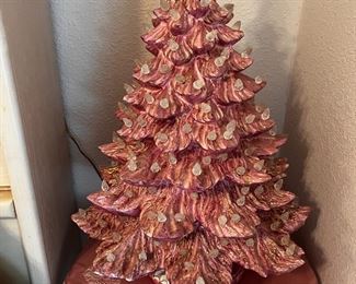 28" pink ceramic lighted tree