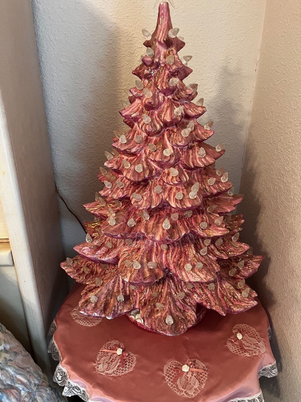 28" pink ceramic lighted tree