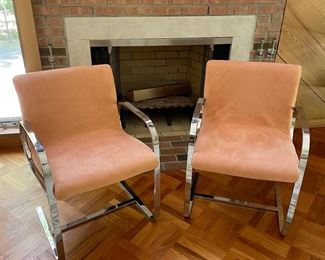 Great Pair of Chrome Lounge Chairs with Ultra Suede Upholstery