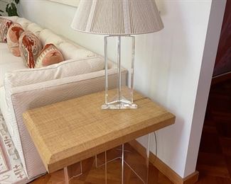 Lucite End/Side Table with Wrapped Linen Top - 20" Wide x 30" Long x 24" High