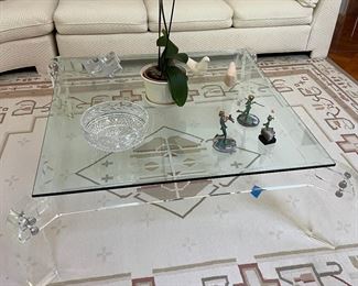 Lucite & Glass Modern Cocktail Table - 48" Square x 16" High