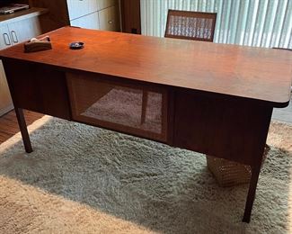 Fabulous Danish Modern Teak Wood & Cane Desk 26" Deep x 62" Wide