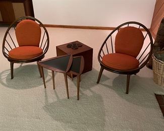 Fabulous Pair of Walnut Curved back Lounge Chairs