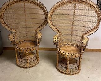 Terrific Pair of Antique Fanback Wicker Chairs - beautiful condition