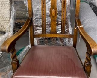 7 antique wood chairs, only 1 with arms. $30 each 