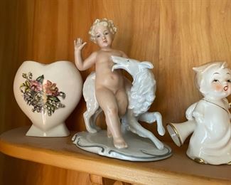 1926 Porcelain Schaubach Kunst Figurine, 1950's Porcelain Choir Boys Orchestra Japan Figurine, Taiwan Heart Vase