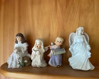 Kneeling Angel Figurine, 1991-1992 Sandra Kuck Collectors Club Figurine 'La Belle' - Girl with Kitten, Porcelain Angel with Accordion Figurine