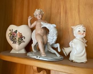 1926 Porcelain Schaubach Kunst Figurine, 1950's Porcelain Choir Boys Orchestra Japan Figurine, Taiwan Heart Vase