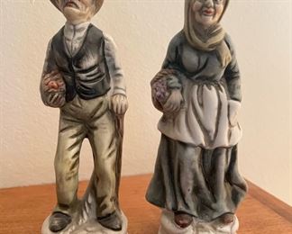 Old Man & Old Woman Ceramic Farmers Figurines