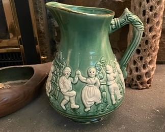 Pale Green Ceramic Pitcher - Pub Scene -Made in Japan